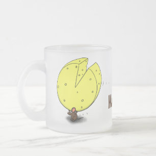 Cute mouse with cheese cartoon illustration frosted glass coffee mug