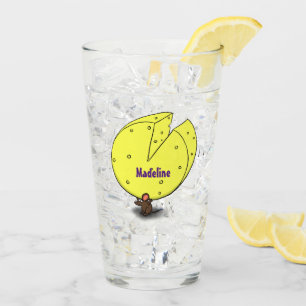 Cute mouse with cheese cartoon illustration glass