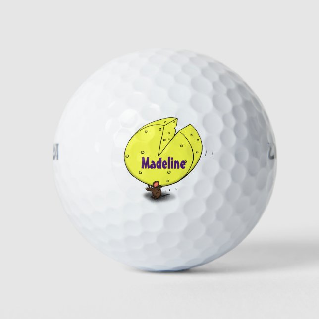 Cute mouse with cheese cartoon illustration golf balls (Front)