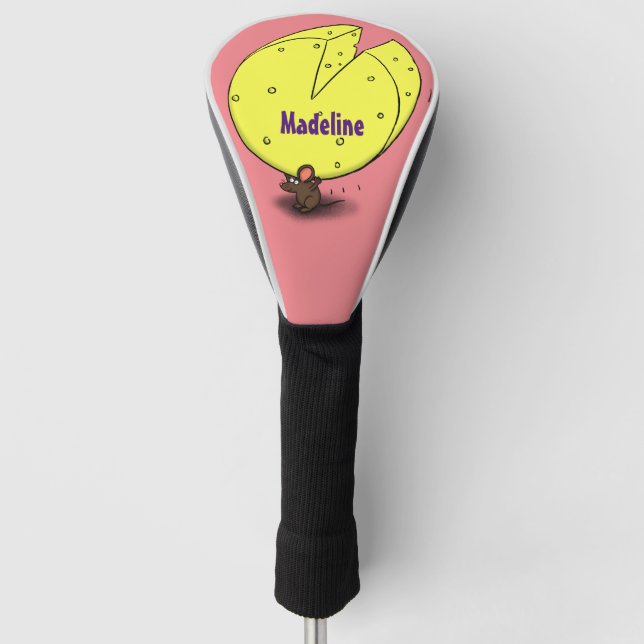 Cute mouse with cheese cartoon illustration golf head cover (Front)