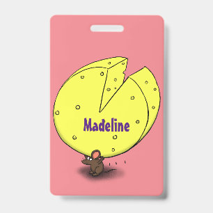 Cute mouse with cheese cartoon illustration ID badge