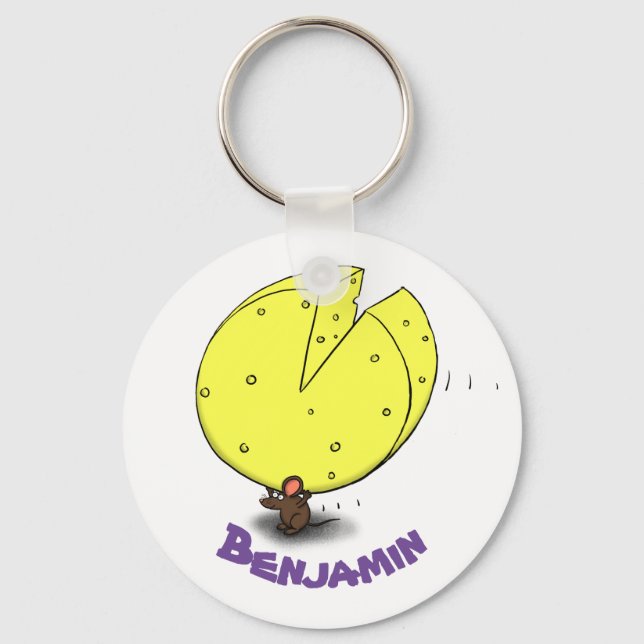 Cute mouse with cheese cartoon illustration key ring (Front)