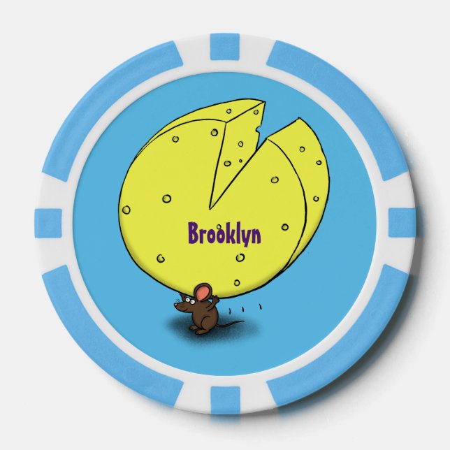 Cute mouse with cheese cartoon illustration poker chips (Front)