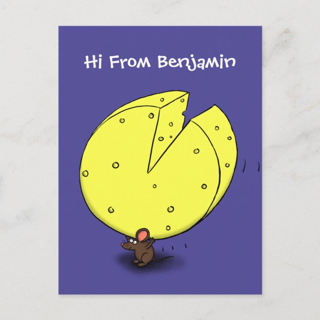Cute mouse with cheese cartoon illustration postcard (Front)