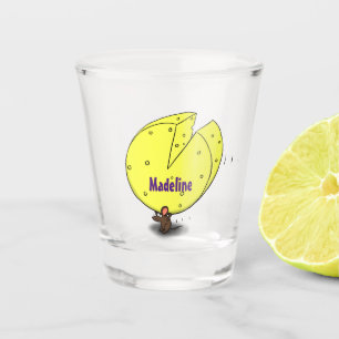 Cute mouse with cheese cartoon illustration  shot glass