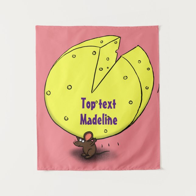 Cute mouse with cheese cartoon illustration  tapestry (Front)