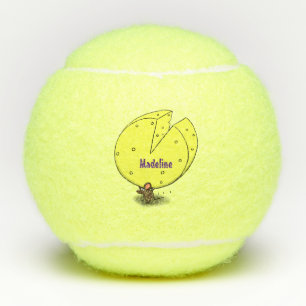 Cute mouse with cheese cartoon illustration tennis balls