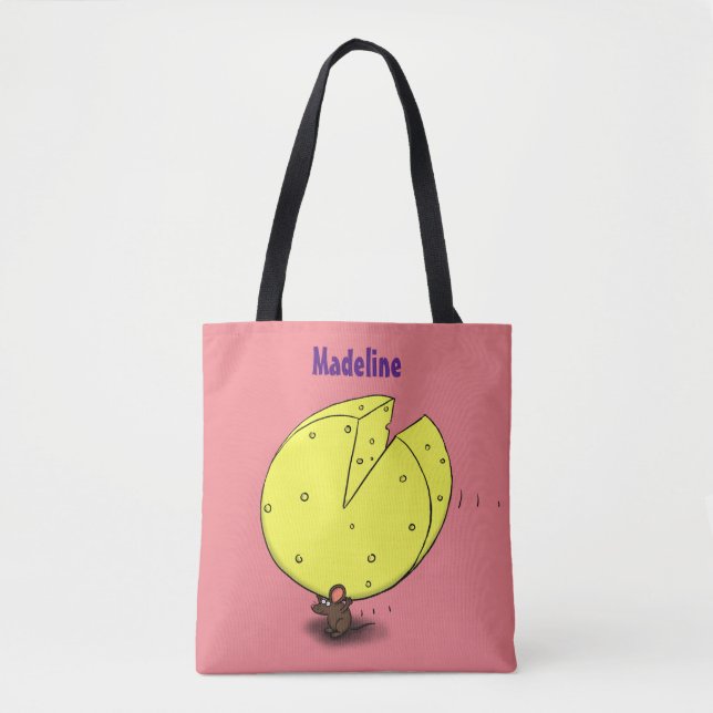 Cute mouse with cheese cartoon illustration tote bag (Front)
