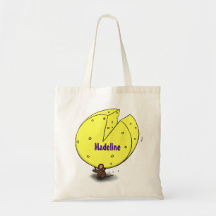 Cute mouse with cheese cartoon illustration tote bag