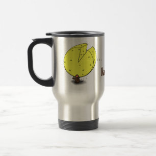 Cute mouse with cheese cartoon illustration travel mug