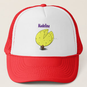 Cute mouse with cheese cartoon illustration trucker hat