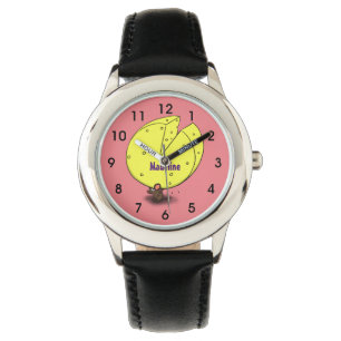 Cute mouse with cheese cartoon illustration watch