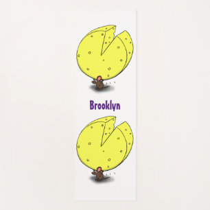Cute mouse with cheese cartoon illustration yoga mat