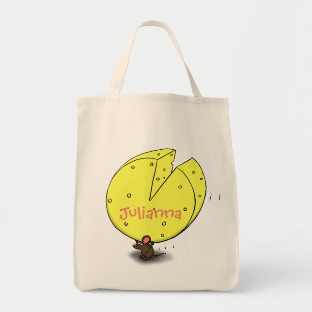 Cute mouse with cheese cartoon tote bag (Front)