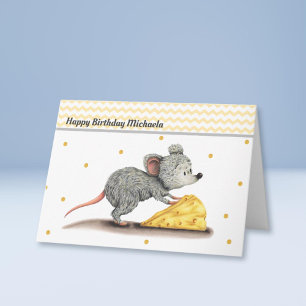 Cute Mouse with Cheese Personalised Birthday Card