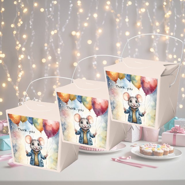 Cute mouse with colourful balloons, custom  favour box (Creator Uploaded)