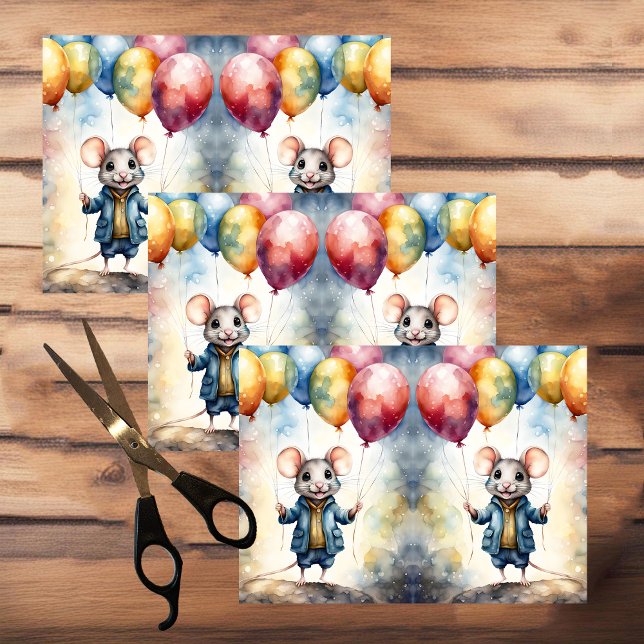 Cute mouse with colourful balloons, custom tissue paper (Creator Uploaded)