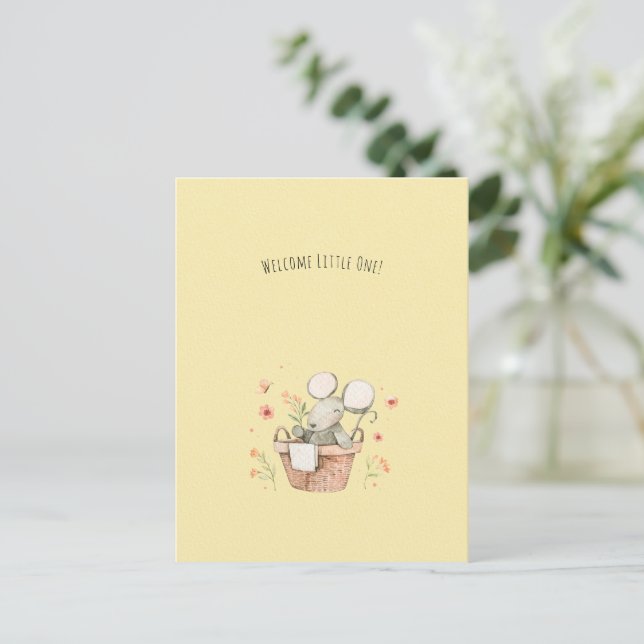 Cute Mouse With Flowers Welcome New Baby Card (Standing Front)