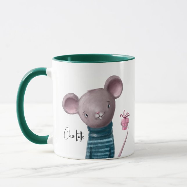 Cute Mouse With Gift Personalised Name Mug (Left)
