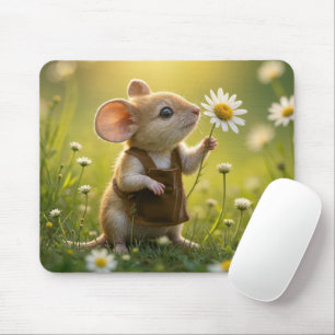 Cute Mouse With White Daisy Mat