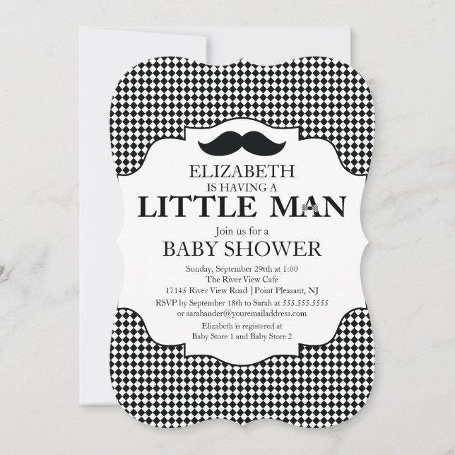 Cute Moustache Bash Boys Baby Shower Invitation (Front)