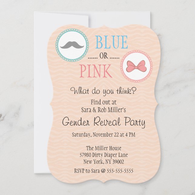 Cute Moustache & Bow Gender Reveal Invite (Front)