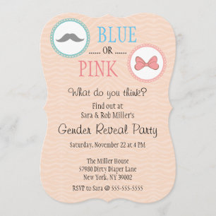 Cute Moustache & Bow Gender Reveal Invite