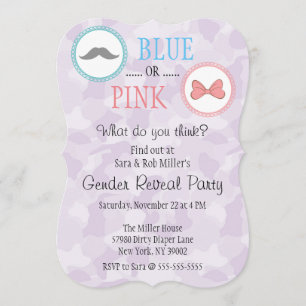 Cute Moustache & Bow Gender Reveal Invite