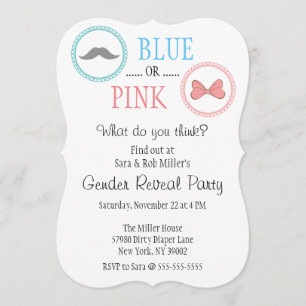 Cute Moustache & Bow Gender Reveal Invite