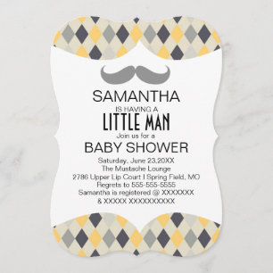 Cute Moustache Boys Baby Shower Custom Invite