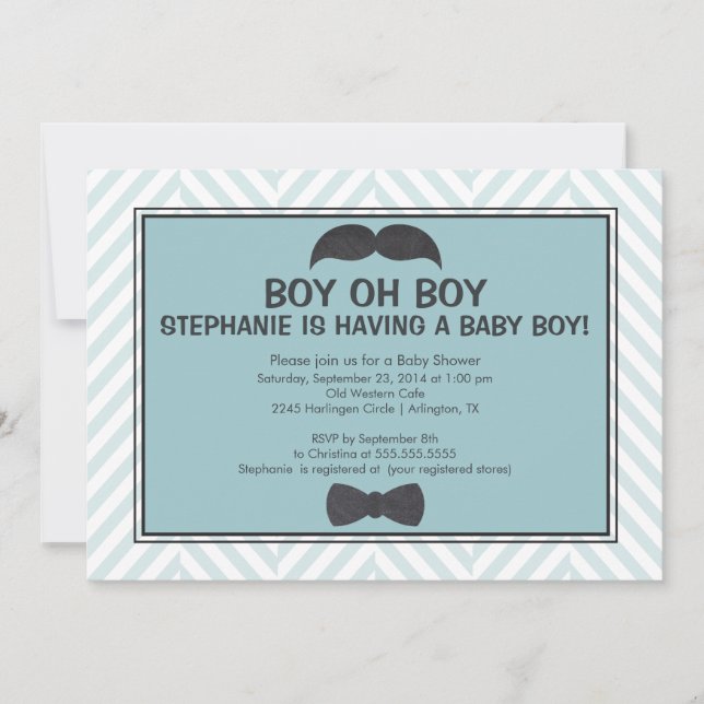 Cute Moustache Boys Baby Shower Invitation (Front)