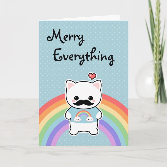 Cute Moustache Cat Holiday Card (Front)