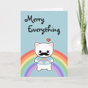 Cute Moustache Cat Holiday Card