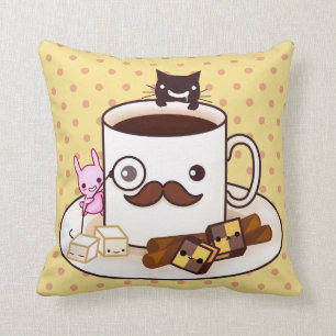 Cute moustache coffee cup with kawaii animals cushion