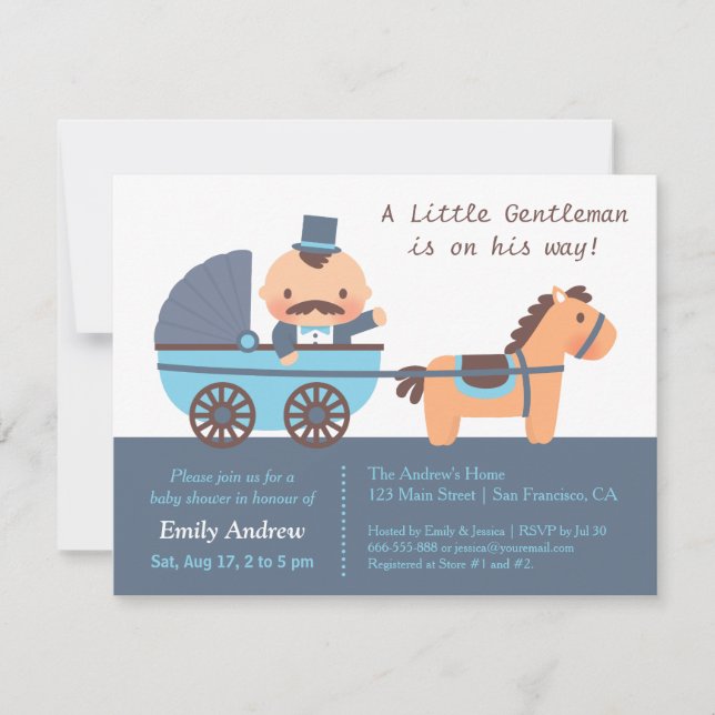 Cute Moustache Gentleman Baby Boy Shower Invitation (Front)