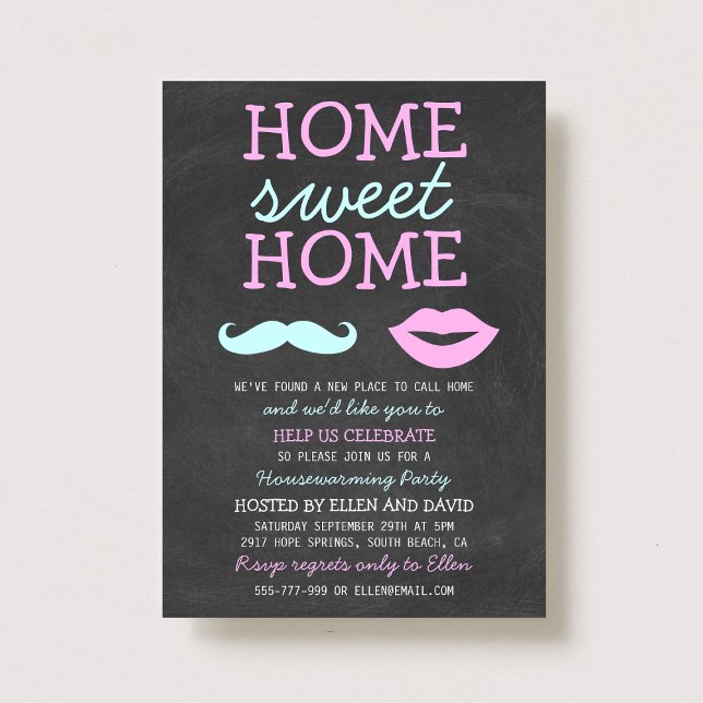 Cute Moustache & Lips Home Sweet Home Invitations (Creator Uploaded)