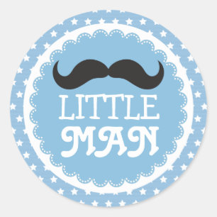 Cute Moustache Little Man Baby Shower Blue Stars Classic Round Sticker