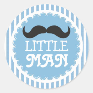 Cute Moustache Little Man Baby Shower Blue Stripes Classic Round Sticker