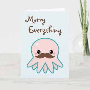 Cute Moustache Octopus Holiday Card