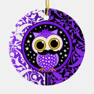 cute moustache owl ceramic tree decoration