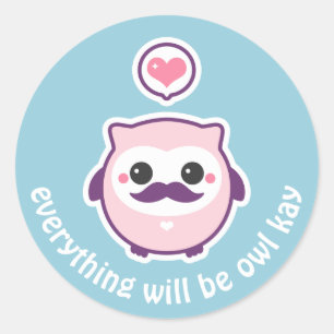 Cute Moustache Owl Classic Round Sticker