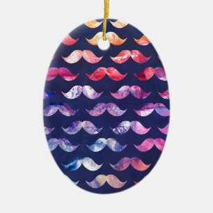 Cute Moustache Pattern with Watercolor Overlays Ceramic Tree Decoration