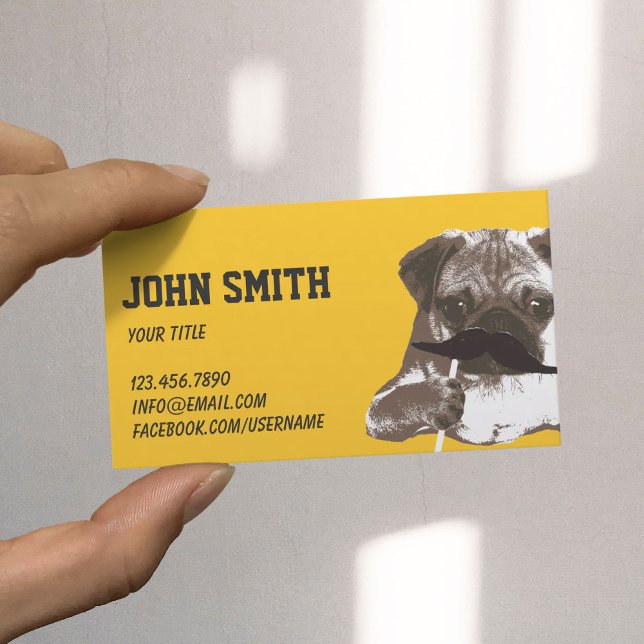Cute Moustache Pug Plain Gold Business Card (Creator Uploaded)