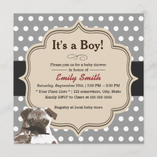 Cute Moustache Pug Polka Dots Baby Shower Invitation