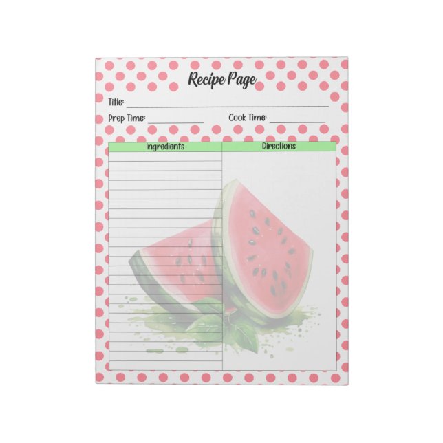 Cute Mouth Watering Watermelon Recipe Notepad (Rotated)
