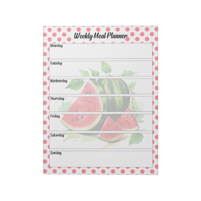 Cute Mouth Watering Watermelon Weekly Meal Planner Notepad (Rotated)