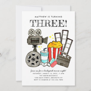 Cute Movie Night Cinema Watch Party Kids Birthday Invitation