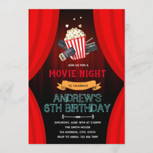 Cute movie night theme party invitation