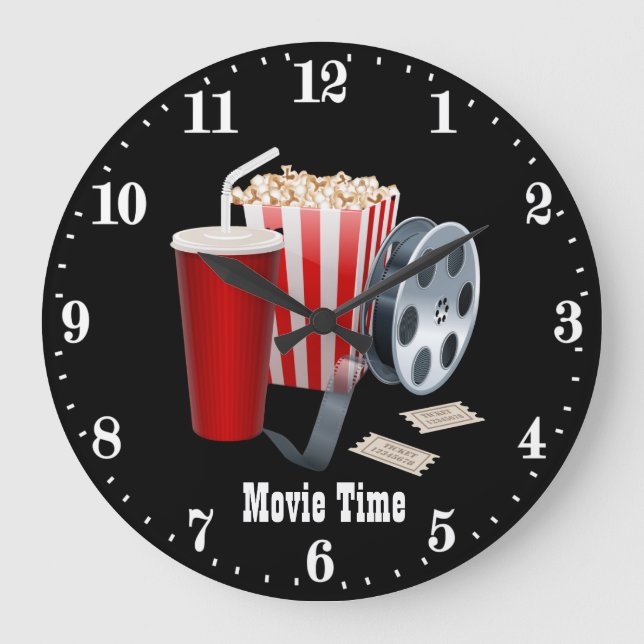 cute movie popcorn add name theatre  large clock (Front)