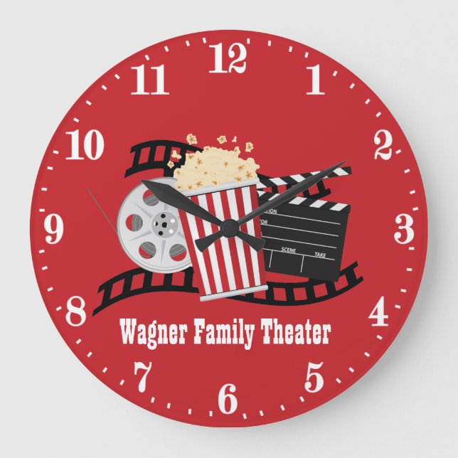 cute movie popcorn add name theatre large clock (Front)